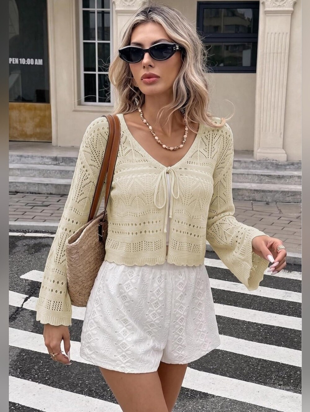 NWT Apricot Crochet Tie Front Cardigan Size Large Boho Shrug
